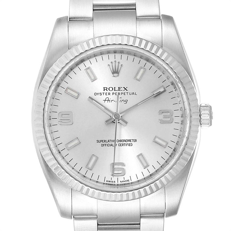 Rolex Air King Steel White Gold Fluted Bezel Mens Watch 114234 SwissWatchExpo