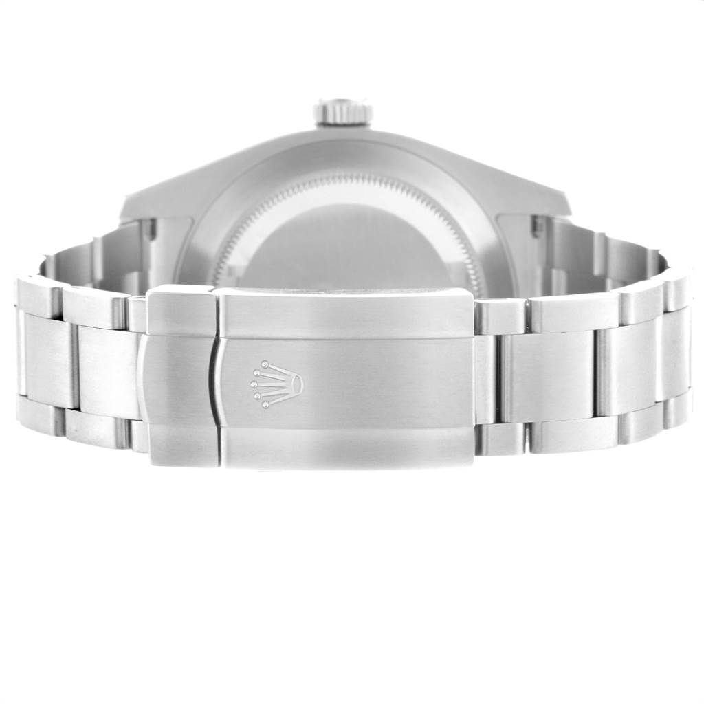 The image shows the back of a Rolex Air-King 116900 Men's Stainless Steel Black Dial 116900 Men's Stainless Steel Black Dial watch, highlighting its clasp and part of the bracelet.