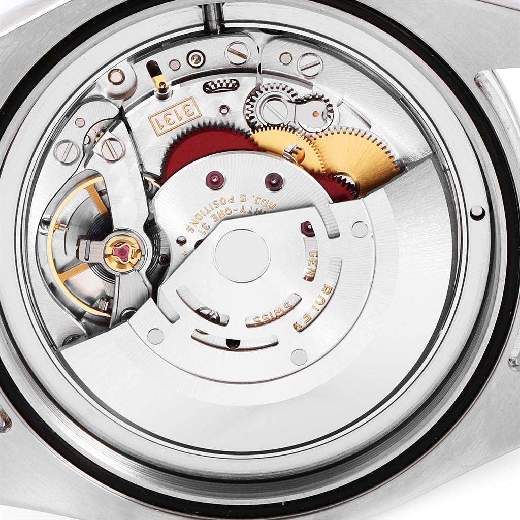 This image shows the internal mechanical movement of a Rolex Air-King 116900 Men's Stainless Steel Black Dial 116900 Men's Stainless Steel Black Dial watch from a close-up, top-down view.