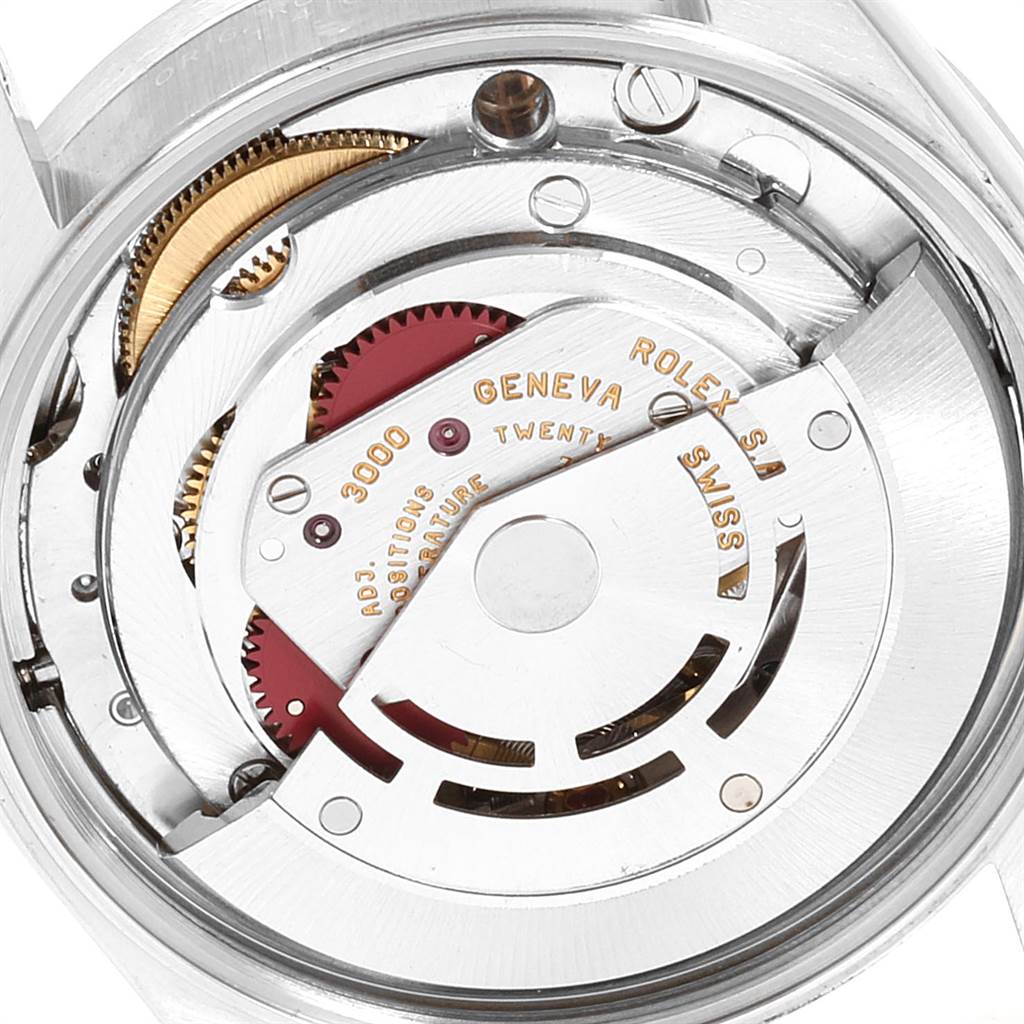 This image shows the internal mechanical movement of the Rolex Air-King 14010 Men's Stainless Steel Silver Dial 14010 Men's Stainless Steel Silver Dial watch at a close-up angle.