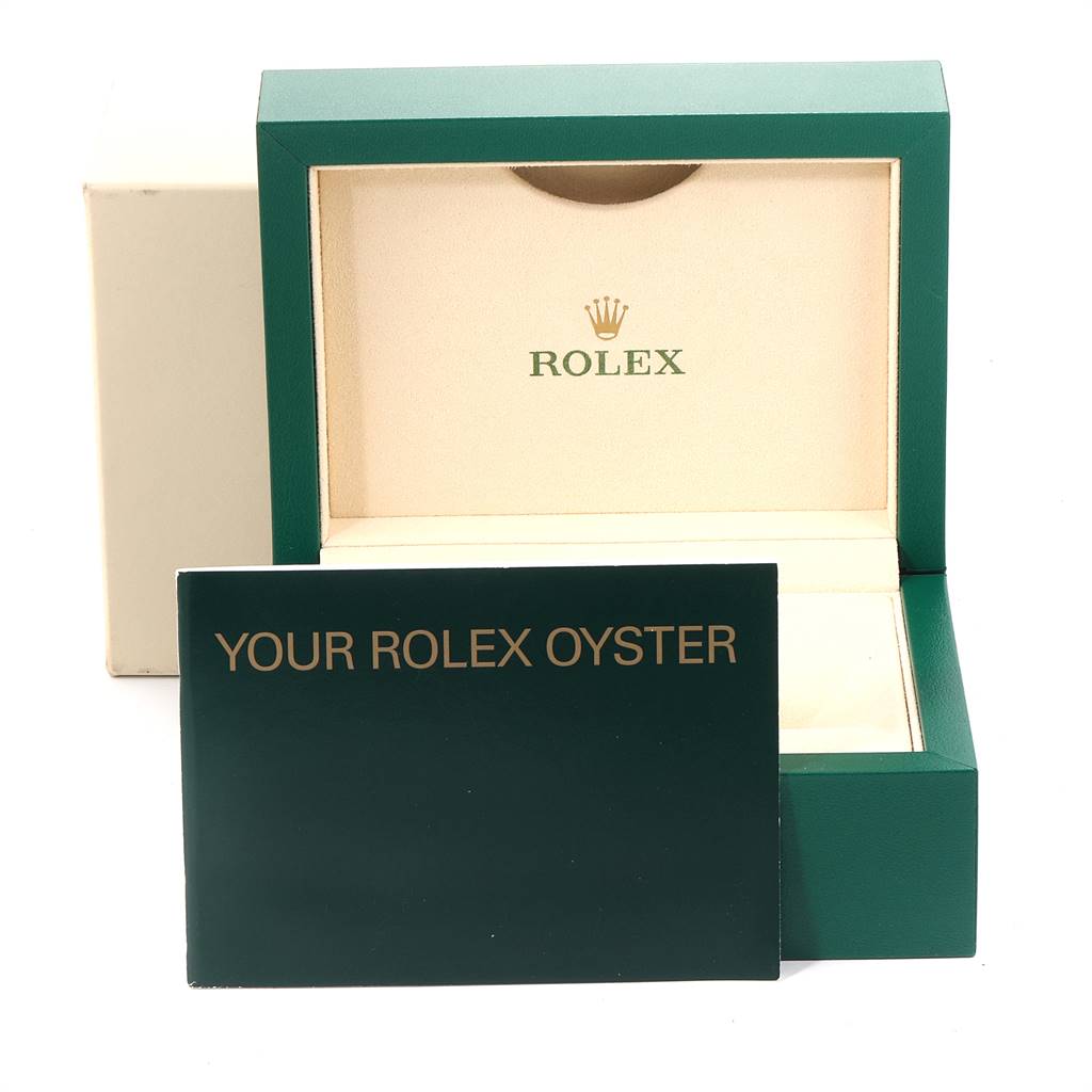 The image shows a Rolex Air-King 114200 Men's Stainless Steel Blue Dial 114200 Men's Stainless Steel Blue Dial watch box and a "Your Rolex Oyster" booklet.