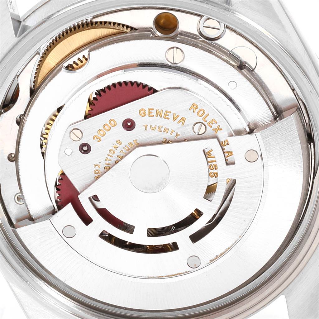 This image shows the backside and inner mechanical parts of the Rolex Air-King 14000 Men's Stainless Steel Blue Dial 14000 Men's Stainless Steel Blue Dial watch movement.