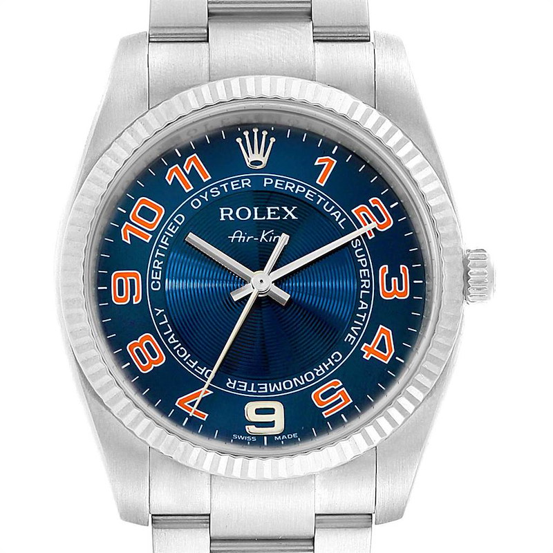 Rolex Air King Steel 18K White Gold Blue Dial Watch 114234 Box SwissWatchExpo