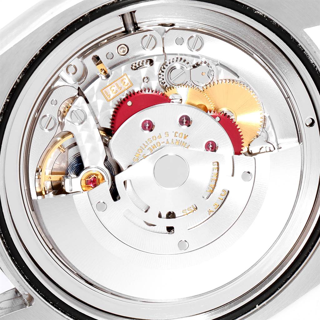 This image shows the intricate internal mechanism of the Rolex Air-King 116900 Men's Stainless Steel Black Dial 116900 Men's Stainless Steel Black Dial watch from a close-up angle.