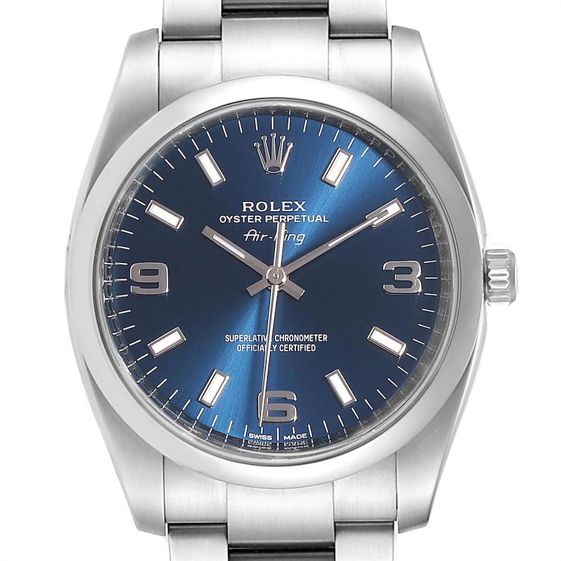 Rolex Air King 34 Blue Dial Domed Bezel Unisex Watch 114200 SwissWatchExpo