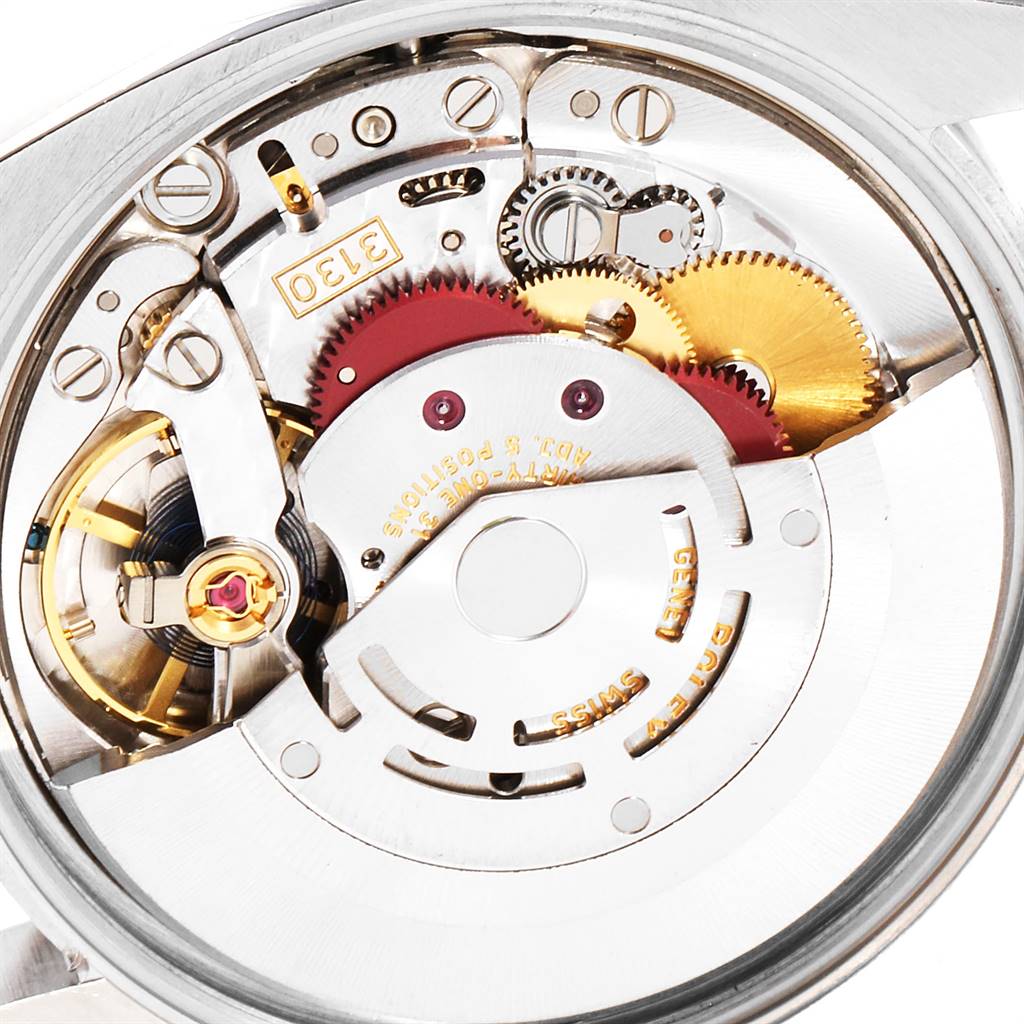 This image shows the internal mechanical movement of the Rolex Air-King 114200 Men's Stainless Steel Blue Dial 114200 Men's Stainless Steel Blue Dial watch from the back angle.