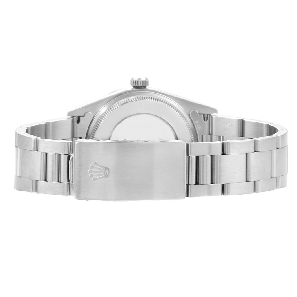 The image shows the back view of the Rolex Air-King 14010 Men's Stainless Steel Pink Dial 14010 Men's Stainless Steel Pink Dial watch, highlighting its bracelet and clasp.