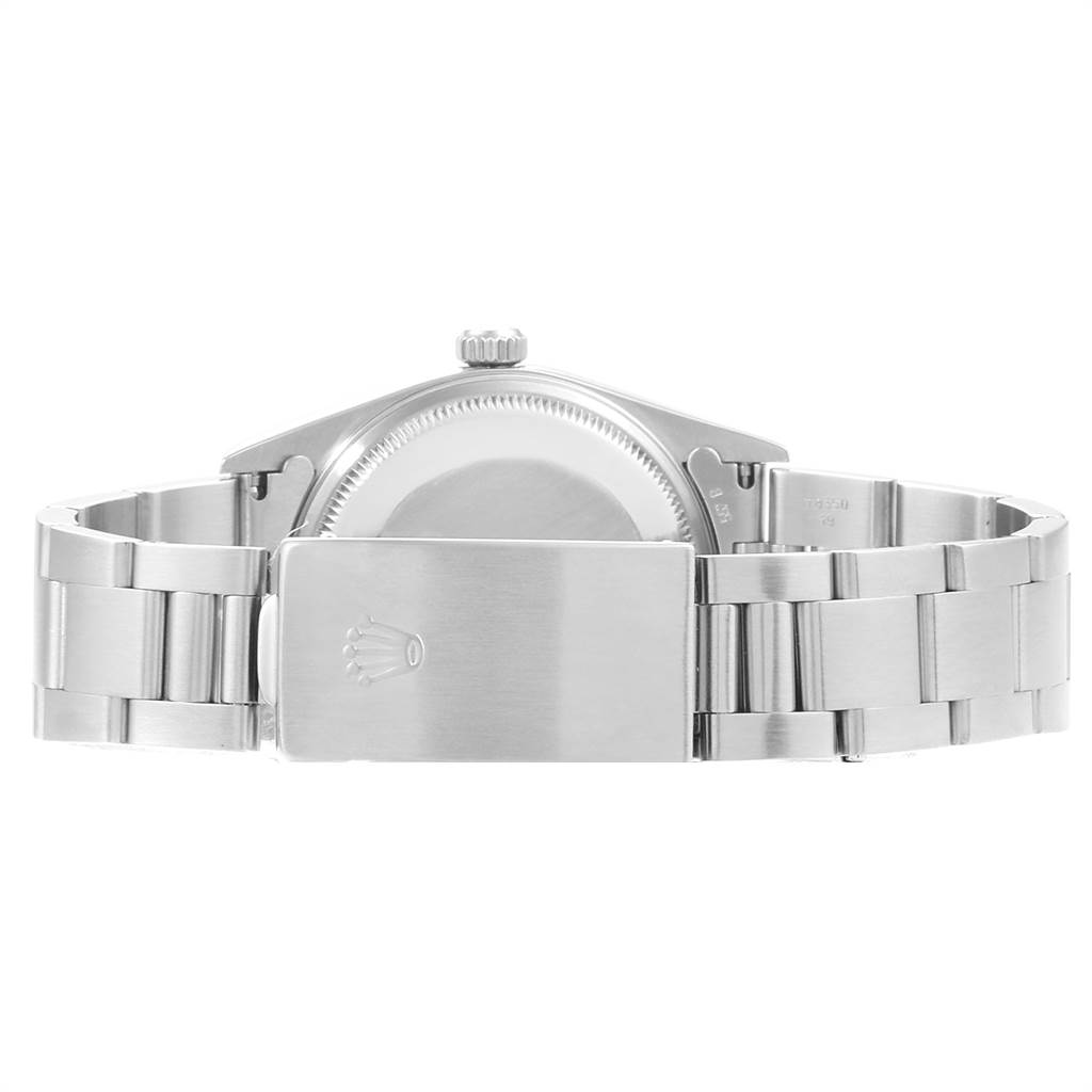 The image shows the back view of a Rolex Air-King 14000 Men's Stainless Steel Black Dial 14000 Men's Stainless Steel Black Dial watch, highlighting the clasp and bracelet.