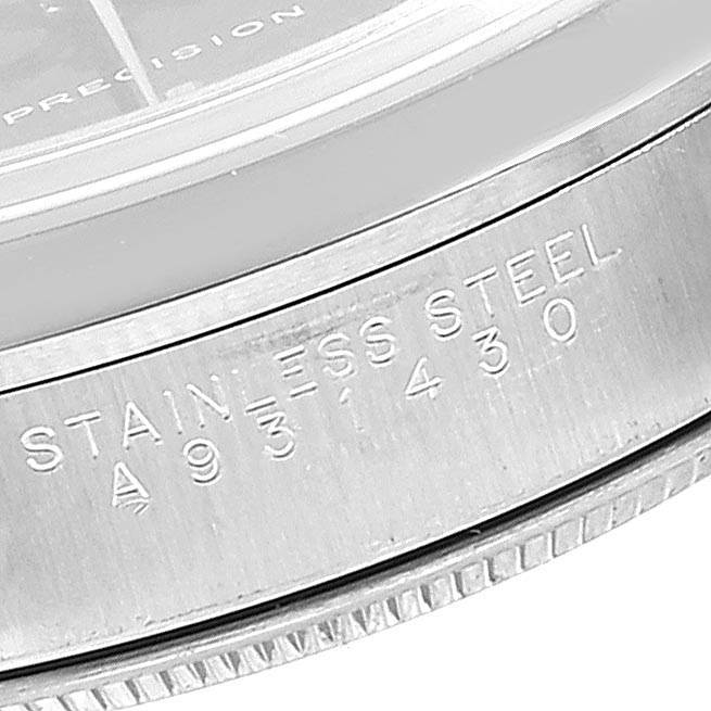 This close-up image shows the edge of the case and part of the bezel on a Rolex Air-King 14000 Men's Stainless Steel Black Dial 14000 Men's Stainless Steel Black Dial watch, highlighting its stainless steel construction.