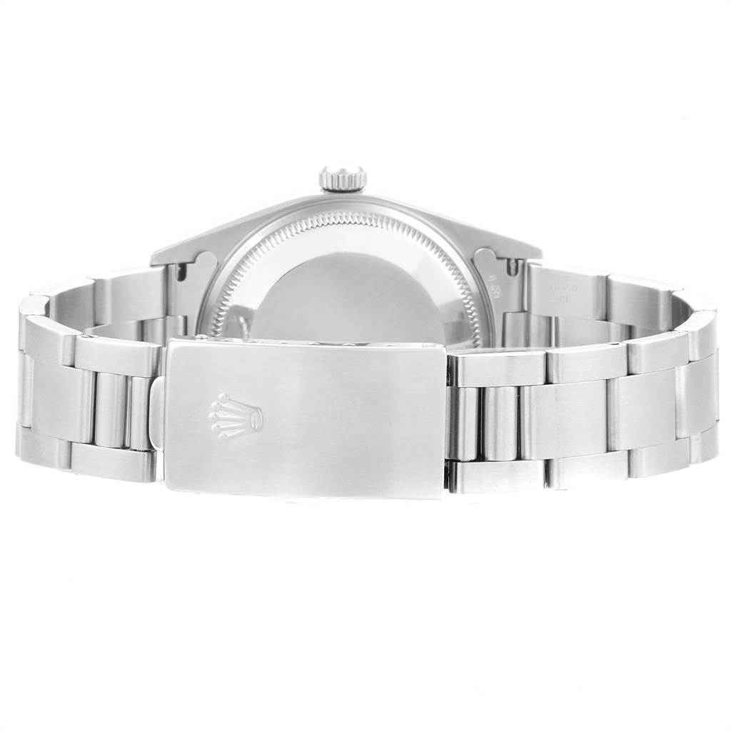 The image shows the back view of the Rolex Air-King 14000 Men's Stainless Steel Silver Dial 14000 Men's Stainless Steel Silver Dial watch, highlighting its case and bracelet clasp.