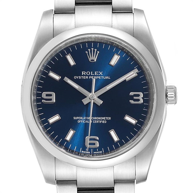 Rolex Air King 34 Blue Dial Domed Bezel Mens Watch 114200 SwissWatchExpo