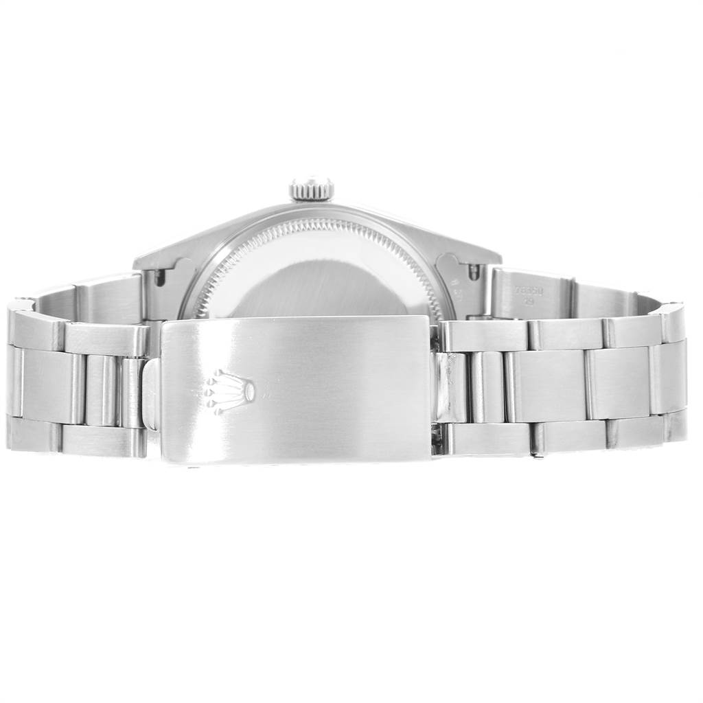 The image shows the back view of a Rolex Air-King 14000 Men's Stainless Steel Blue Dial 14000 Men's Stainless Steel Blue Dial watch, displaying its case back and bracelet with a clasp.