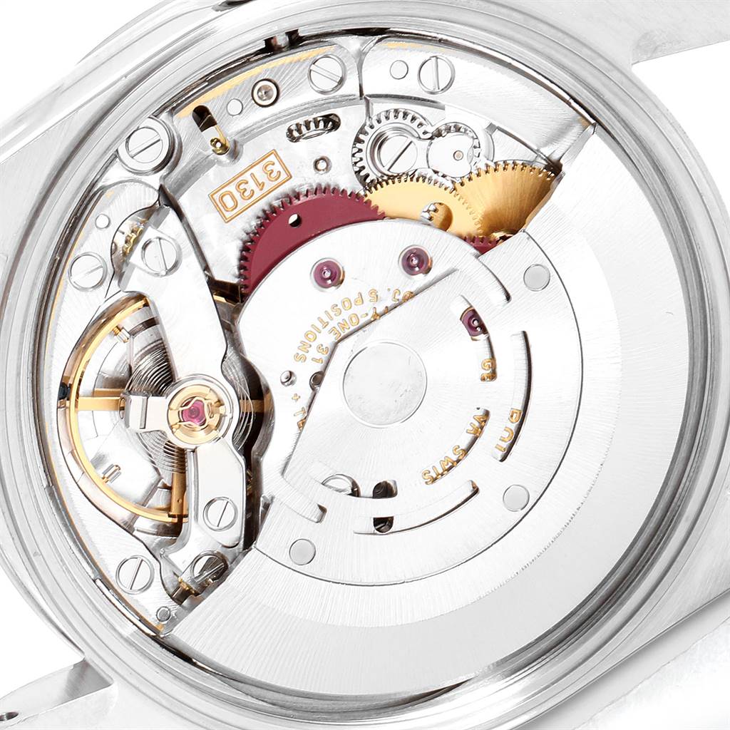 The image shows the internal mechanical movement of a Rolex Air-King 14000 Men's Stainless Steel Blue Dial 14000 Men's Stainless Steel Blue Dial watch viewed from the back.