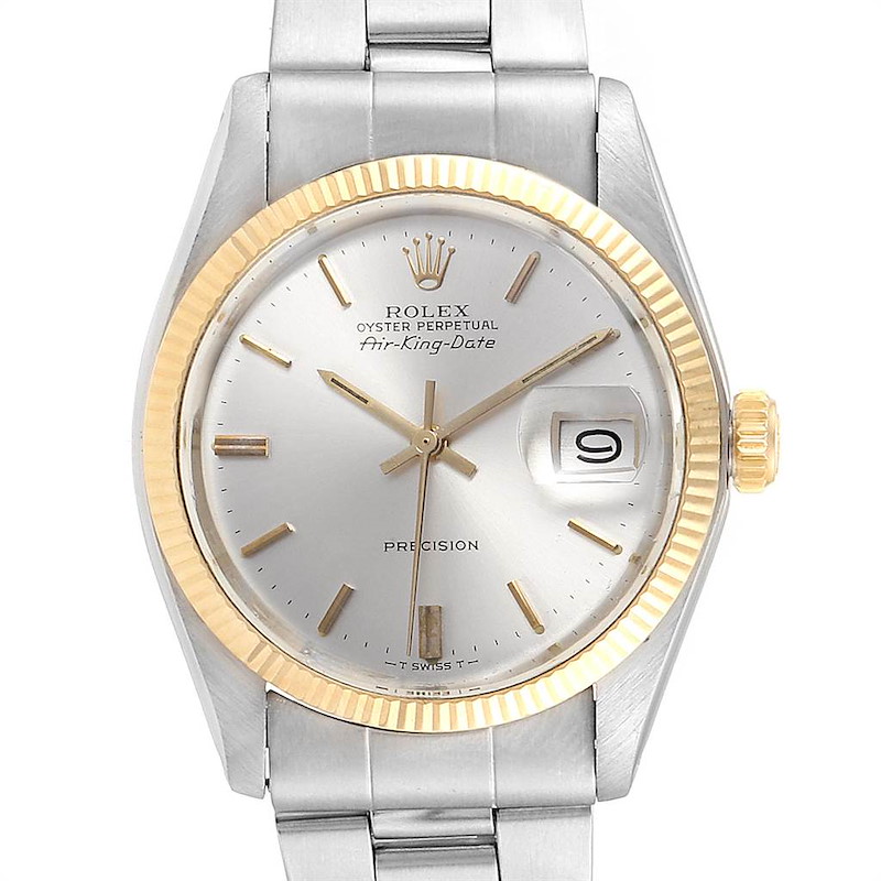 Rolex Air King Silver Dial Vintage Steel Yellow Gold Mens Watch 5701 SwissWatchExpo