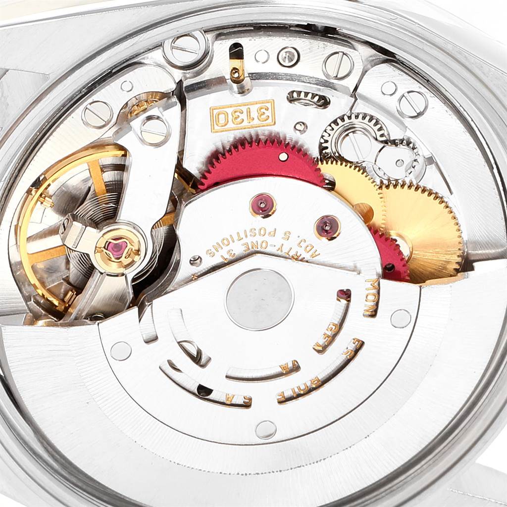 The image shows the intricate internal mechanism of the Rolex Air-King 14000 Men's Stainless Steel Black Dial 14000 Men's Stainless Steel Black Dial watch from an overhead angle.