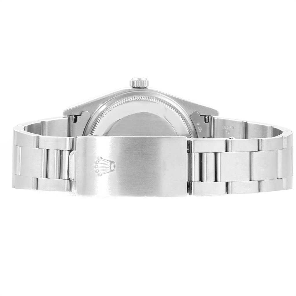 This image displays the back view of a Rolex Air-King 14000 Men's Stainless Steel Black Dial 14000 Men's Stainless Steel Black Dial watch, focusing on the clasp and bracelet.