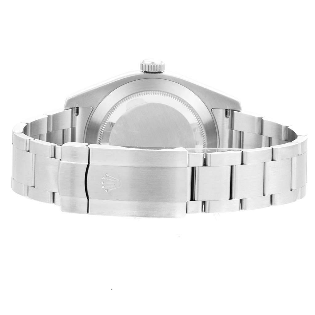 This image shows the back view of the Rolex Air-King 116900 Men's Stainless Steel Black Dial 116900 Men's Stainless Steel Black Dial, highlighting the case back, crown, and the metal bracelet with its clasp.