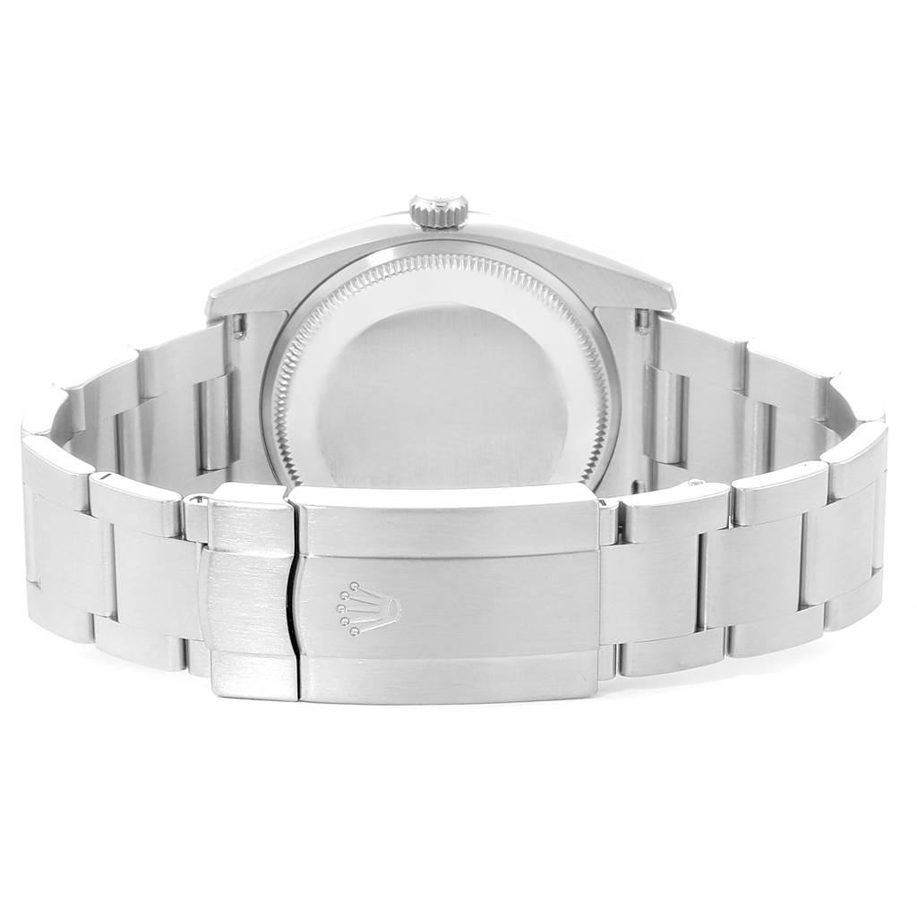 The image shows the back and clasp of a Rolex Air-King 114210 Men's Stainless Steel Silver Dial 114210 Men's Stainless Steel Silver Dial watch, with focus on the bracelet and case back.
