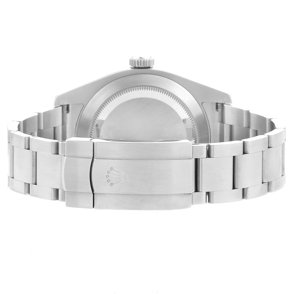 The image shows the back view of the Rolex Air-King 116900 Men's Stainless Steel Black Dial 116900 Men's Stainless Steel Black Dial watch, highlighting its band and clasp.