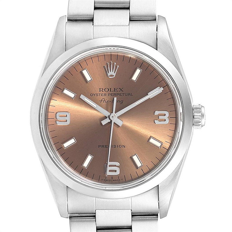 Rolex Air King 34 Salmon Dial Domed Bezel Steel Unisex Watch 14000 SwissWatchExpo