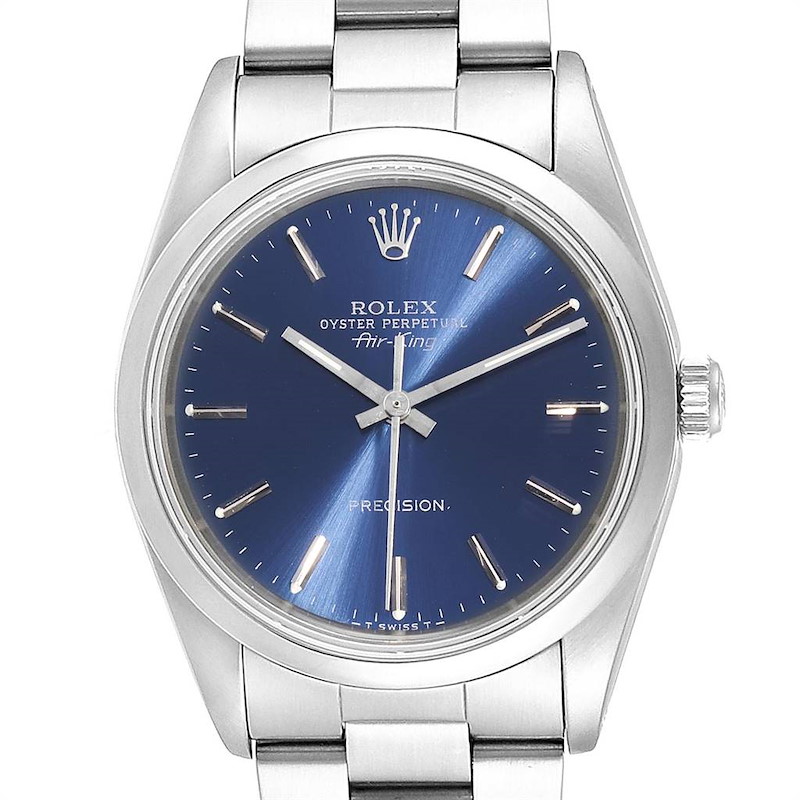 Rolex Air King 34 Blue Baton Dial Automatic Steel Mens Watch 14000 SwissWatchExpo