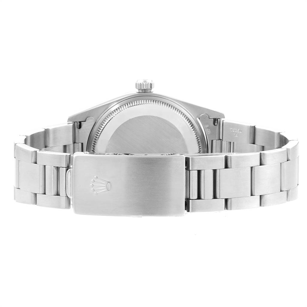 The image shows the back and clasp of the Rolex Air-King 14000 Men's Stainless Steel Silver Dial 14000 Men's Stainless Steel Silver Dial watch, detailing the bracelet and case rear.