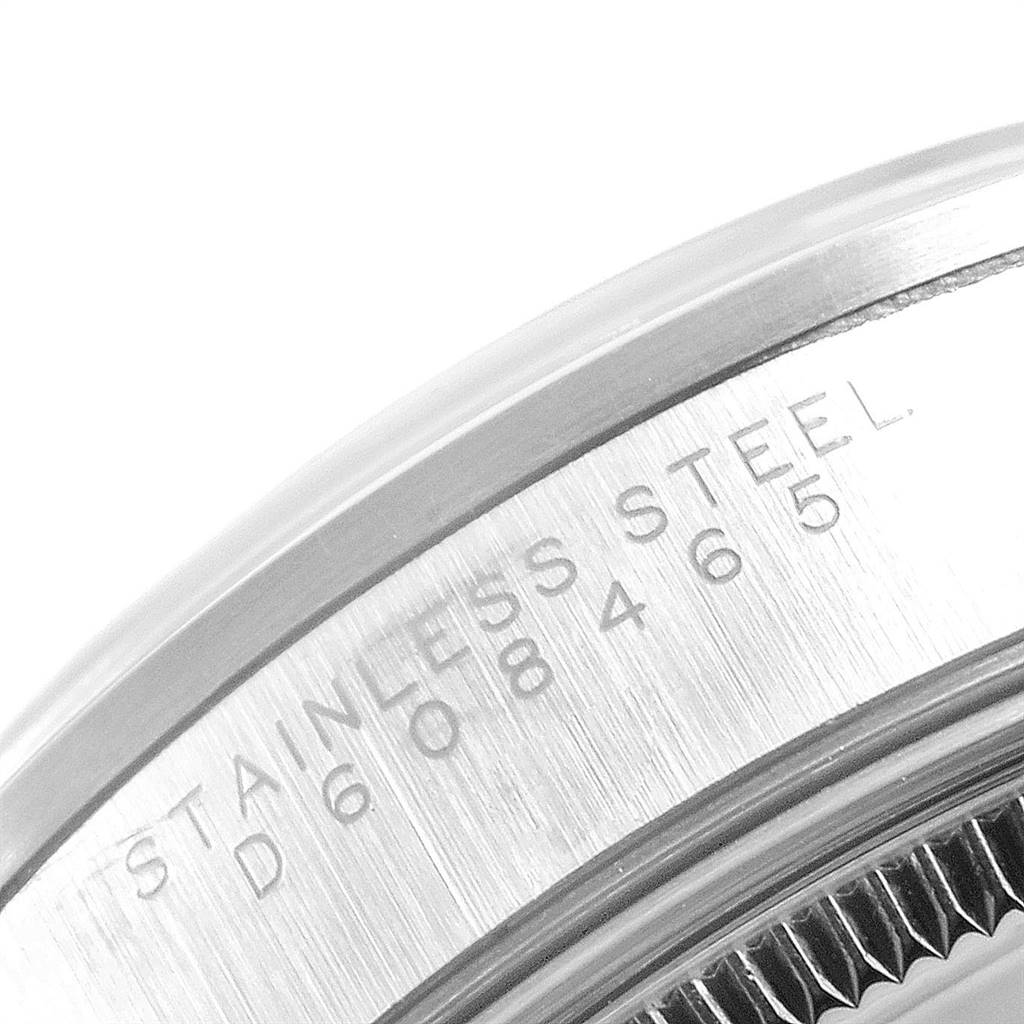 This close-up image shows the stainless steel engraving on the back casing of the Rolex Air-King 14000 Men's Stainless Steel Black Dial 14000 Men's Stainless Steel Black Dial watch.