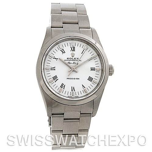 This image shows a front view of a Rolex Air-King 14000M Men's Stainless Steel Silver Dial 14000M Men's Stainless Steel Silver Dial watch, highlighting the face, bezel, and bracelet.