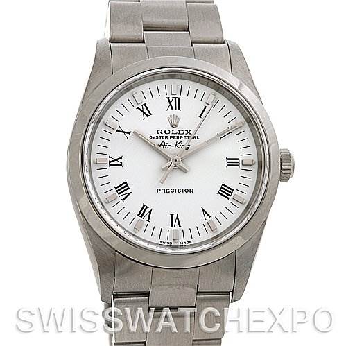 This image shows a front view of a Rolex Air-King 14000M Men's Stainless Steel Silver Dial 14000M Men's Stainless Steel Silver Dial watch, displaying the dial, hands, and bracelet.