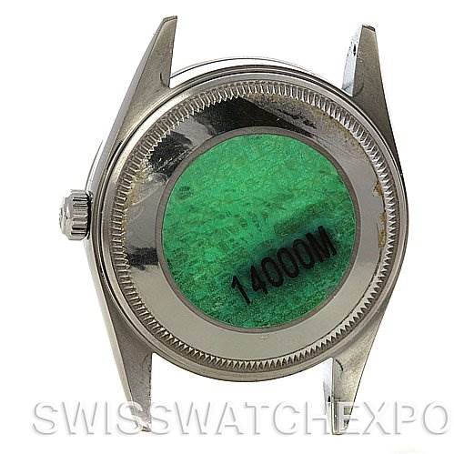 This is a rear view of the Rolex Air-King 14000M Men's Stainless Steel Silver Dial 14000M Men's Stainless Steel Silver Dial watch case, showing the back cover and crown, with the model number visible.