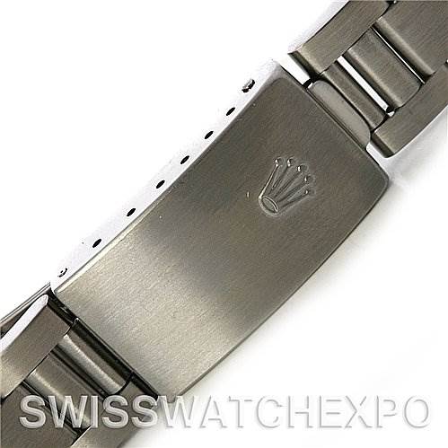This image shows a close-up of the clasp and bracelet of a Rolex Air-King 14000M Men's Stainless Steel Silver Dial 14000M Men's Stainless Steel Silver Dial watch.