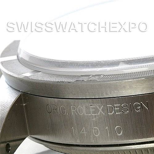 The image shows a close-up side view of the bezel and case side of a Rolex Air-King 14010 Men's Stainless Steel White Dial 14010 Men's Stainless Steel White Dial watch, with the model number 14010 engraved.