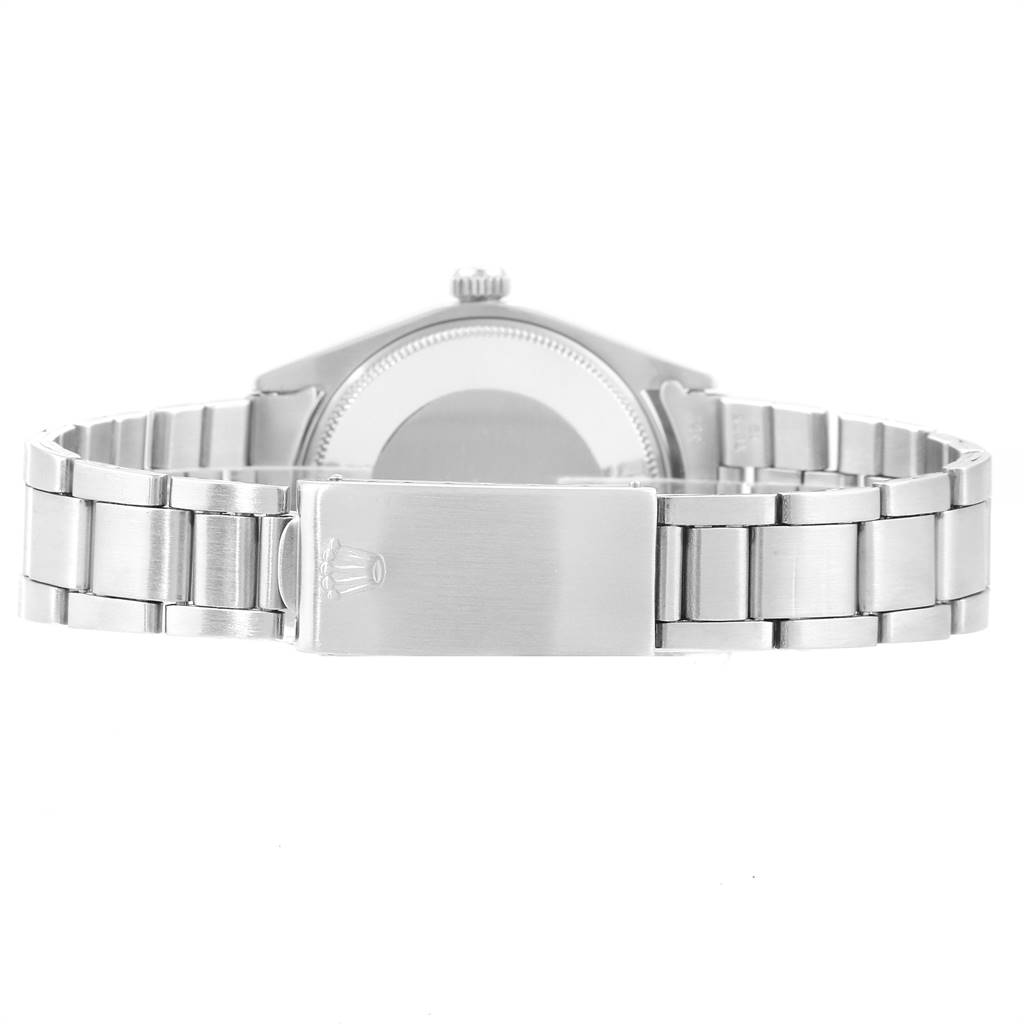 The image shows the back and bracelet clasp of the Rolex Air-King 5500 Men's Stainless Steel Silver Dial 5500 Men's Stainless Steel Silver Dial watch from a rear angle.