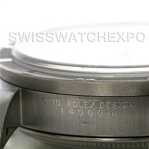 This image shows a close-up side view of the case and bezel of a Rolex Air-King 14010 Men's Stainless Steel Silver Dial 14010 Men's Stainless Steel Silver Dial watch, highlighting the "ORIG. ROLEX DESIGN 14000M" engraving.