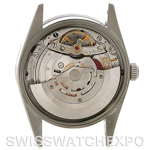 This image shows the back view of the internal mechanism of a Rolex Air-King 14010 Men's Stainless Steel Silver Dial 14010 Men's Stainless Steel Silver Dial watch.
