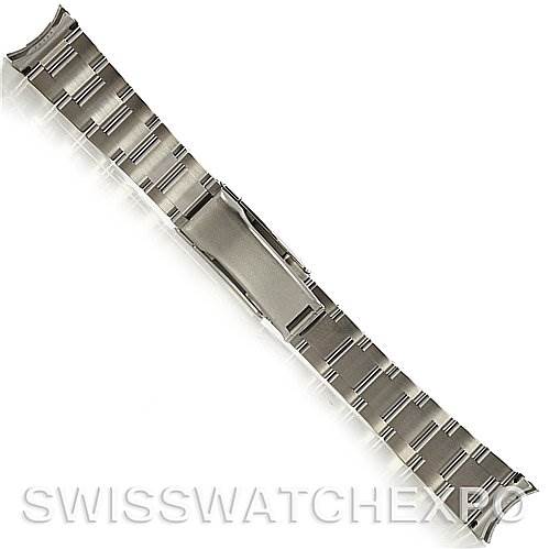 This is a top-down view of a stainless steel bracelet for the Rolex Air-King 114210 Men's Stainless Steel White Dial 114210 Men's Stainless Steel White Dial model.