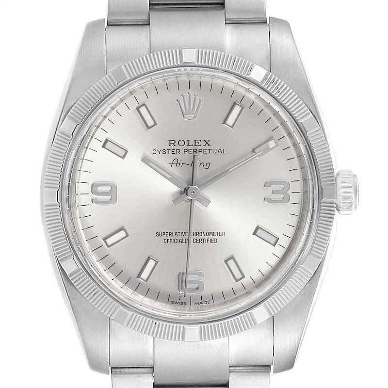 Rolex Air King Silver Dial Steel Mens Watch 114210 Box Card SwissWatchExpo
