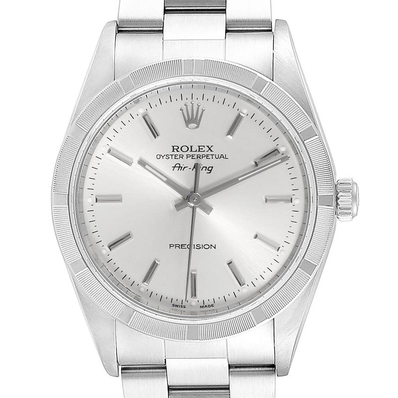 Rolex Air King 34 Silver Dial Steel Mens Watch 14010 Box Papers SwissWatchExpo