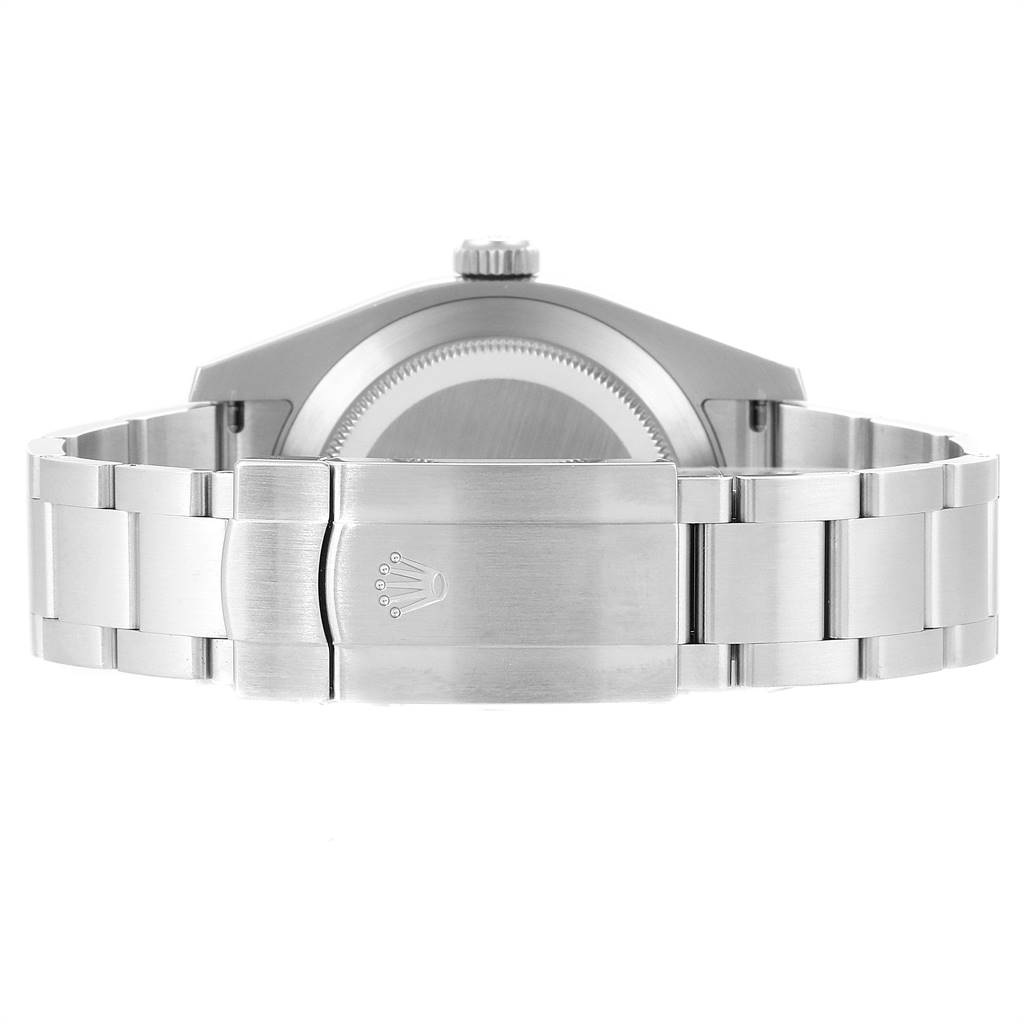 The image shows the back and clasp of a Rolex Air-King 116900 Men's Stainless Steel Black Dial 116900 Men's Stainless Steel Black Dial watch, highlighting its bracelet and caseback.