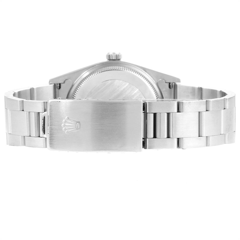 The image shows the back and clasp of a Rolex Air-King 14000 Men's Stainless Steel Blue Dial 14000 Men's Stainless Steel Blue Dial watch, highlighting the bracelet and caseback.