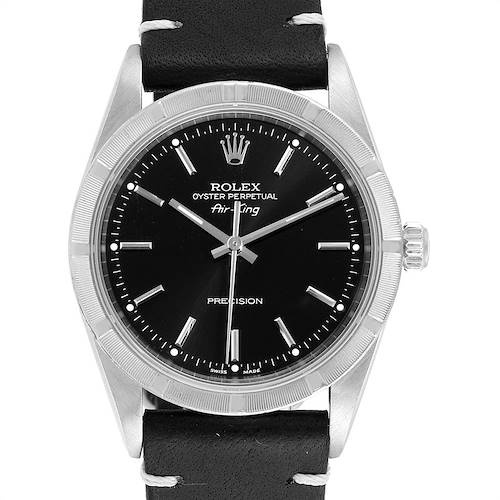 Photo of Rolex Air King 34mm Black Dial Leather Strap Steeel Mens Watch 14010