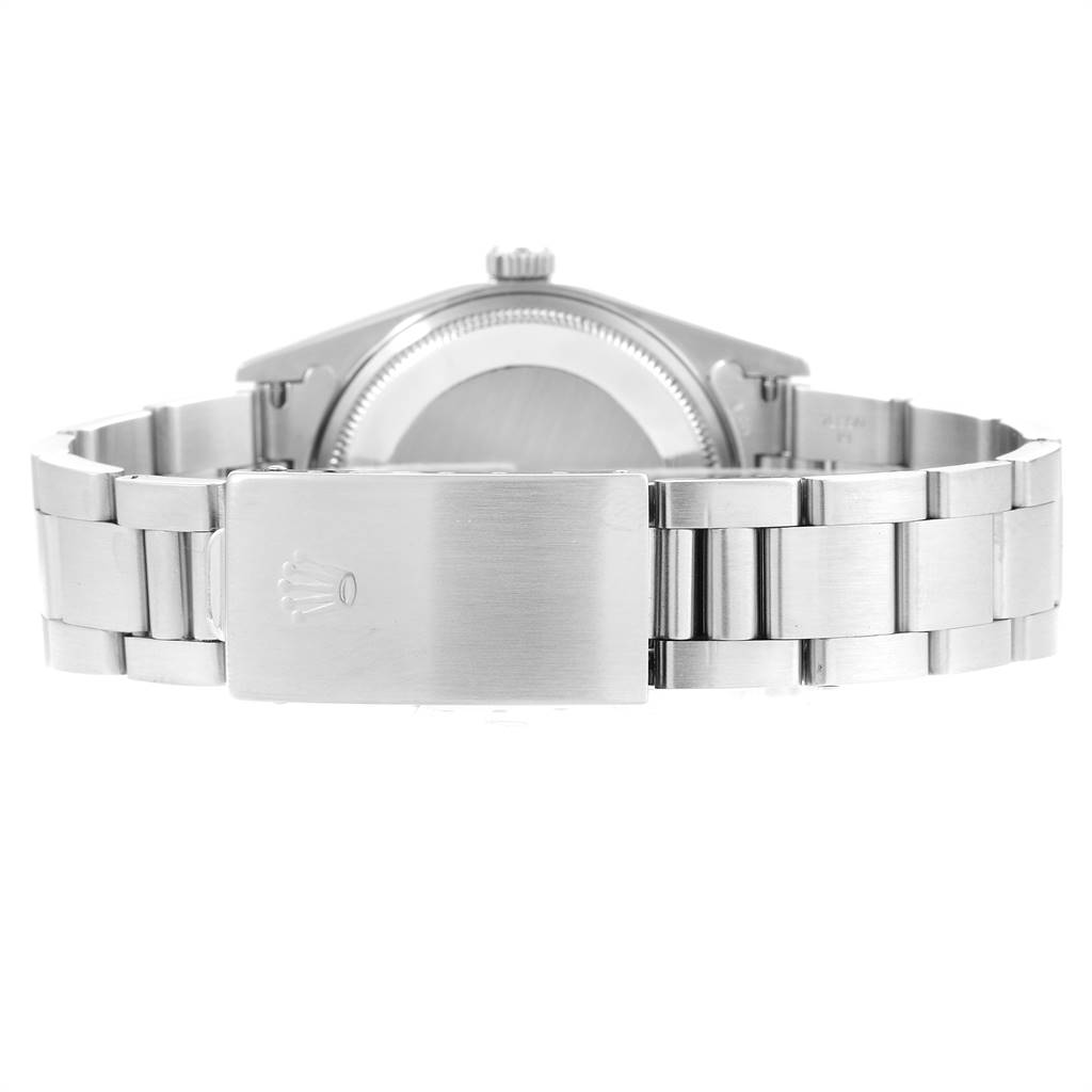 The image shows the reverse side and bracelet clasp of a Rolex Air-King 14000 Men's Stainless Steel Silver Dial 14000 Men's Stainless Steel Silver Dial watch from a rear view angle.