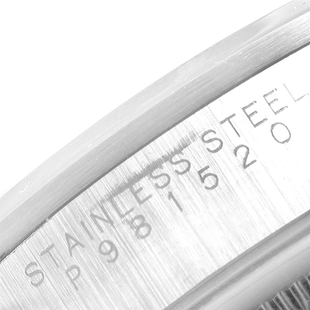 The image shows a close-up of the stainless steel casing with engravings on the Rolex Air-King 14000 Men's Stainless Steel Silver Dial 14000 Men's Stainless Steel Silver Dial watch.
