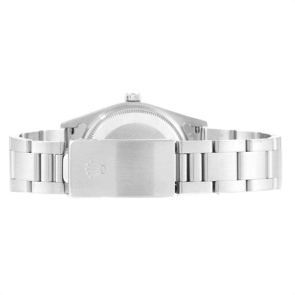 This image shows the back view of a Rolex Air-King 14000 Men's Stainless Steel Silver Dial 14000 Men's Stainless Steel Silver Dial watch, focusing on the metal bracelet and clasp.