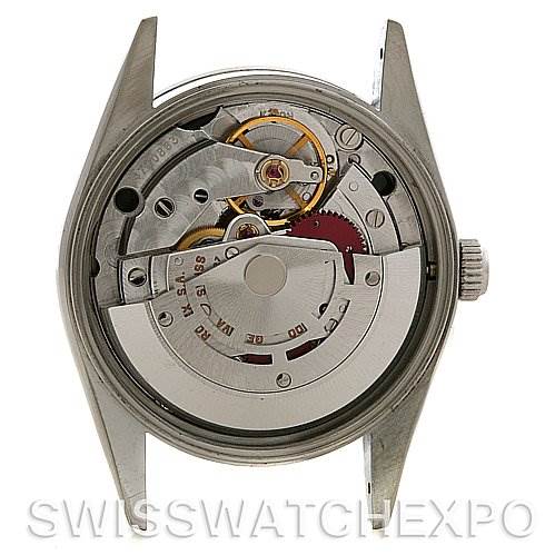This image shows the movement and internal mechanism of a Rolex Air-King 14000 Men's Stainless Steel Black Dial 14000 Men's Stainless Steel Black Dial watch, viewed from the back casing.