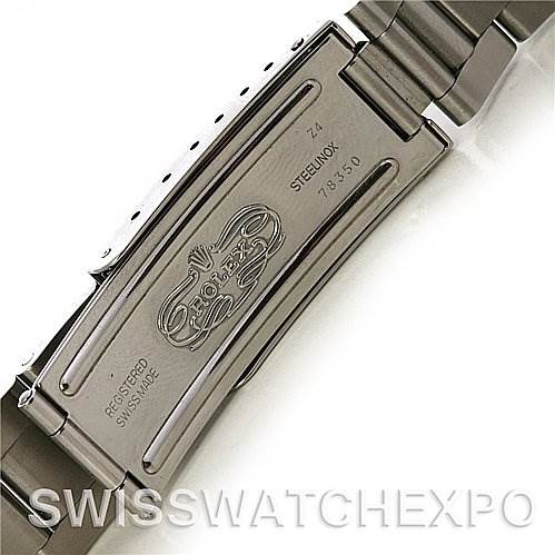 The image shows a close-up of the clasp and part of the bracelet of a Rolex Air-King 14000 Men's Stainless Steel Black Dial 14000 Men's Stainless Steel Black Dial watch.
