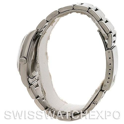 The image shows the side view of a Rolex Air-King 14000M Men's Stainless Steel Silver Dial 14000M Men's Stainless Steel Silver Dial, featuring its bracelet, case, and clasp.