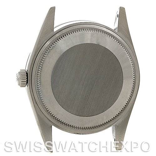 The image shows the back case and lugs of the Rolex Air-King 14000M Men's Stainless Steel Silver Dial 14000M Men's Stainless Steel Silver Dial watch, viewed straight on.