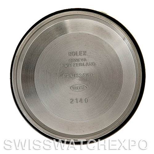 The image shows the inside of the case back for a Rolex Air-King 14000M Men's Stainless Steel Silver Dial 14000M Men's Stainless Steel Silver Dial watch.