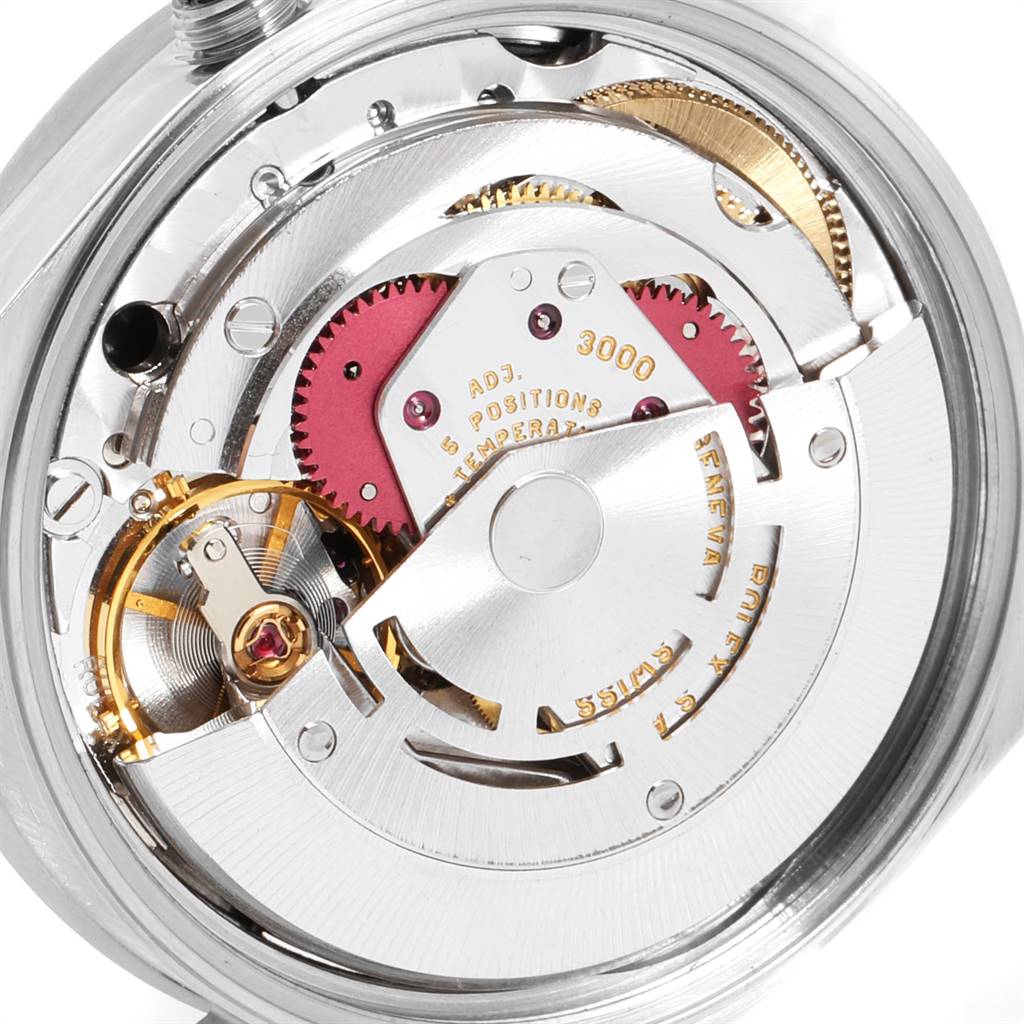 This image shows a close-up of the movement mechanism inside a Rolex Air-King 14010 Men's Stainless Steel Black Dial 14010 Men's Stainless Steel Black Dial watch.